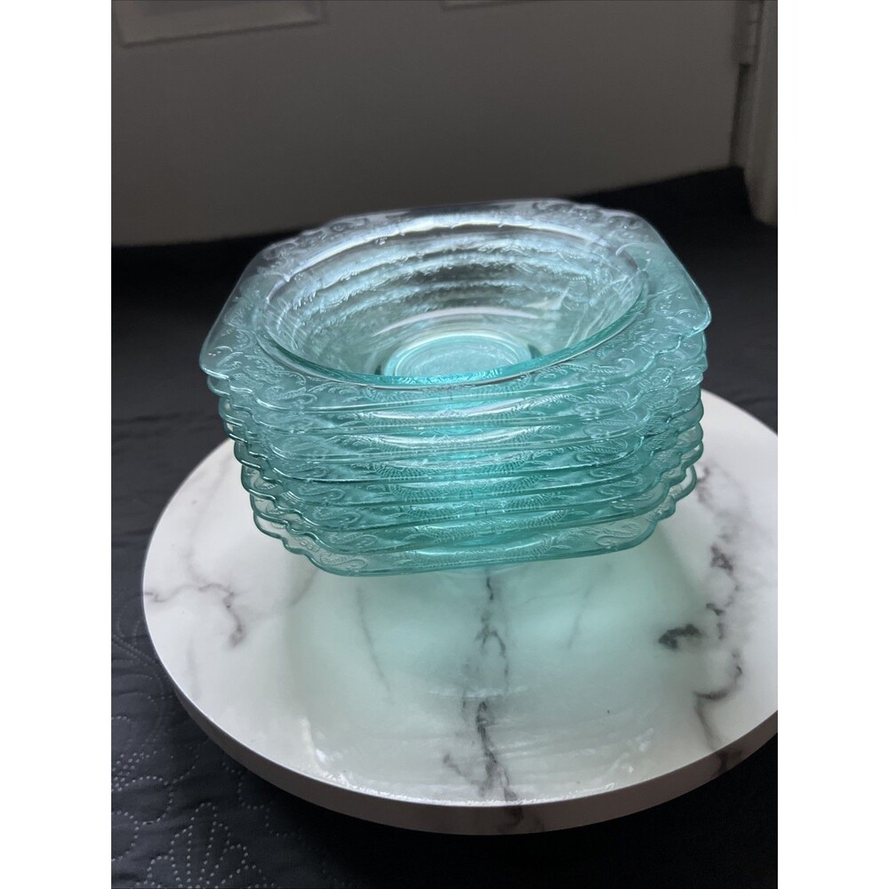 VTG Indiana Glass Federal Madrid Depression Glass Bowl Blue Aqua 7" Soup 8pc Set